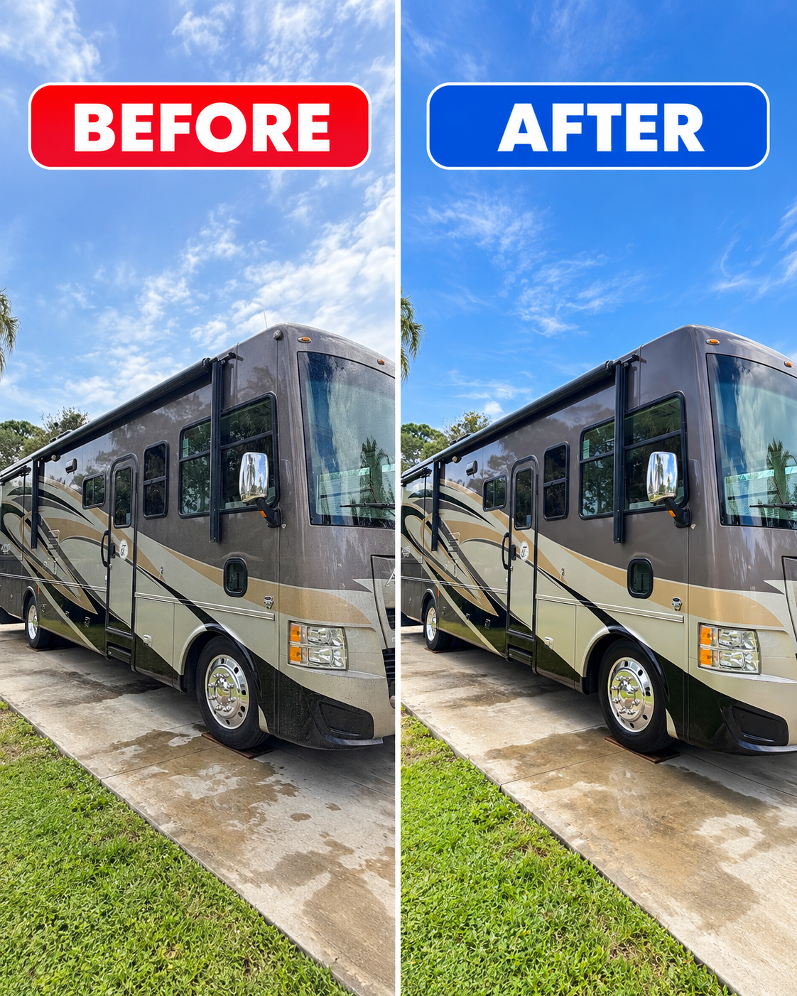 2013 Tiffin Allegro 34ft — before and after exterior detail